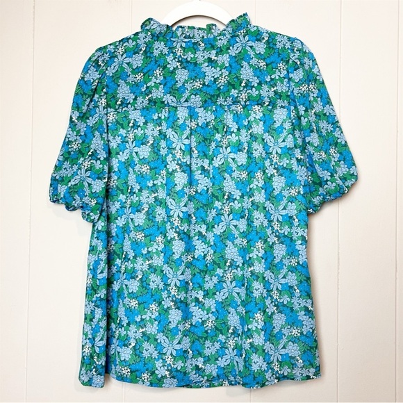J. Crew Ruffle Trim Short Sleeve Top Hyacinth Fields XS blue floral blouse flowy - Picture 5 of 12